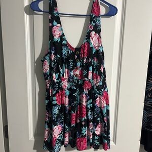 LOWEST PRICE AVAILABLE-Torrid Black Floral Top with Pink and Blue Accents